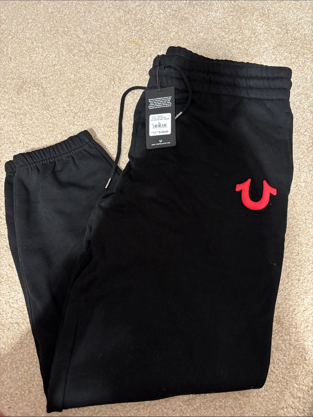 True Religion Joggers with Red Horseshoe Logo